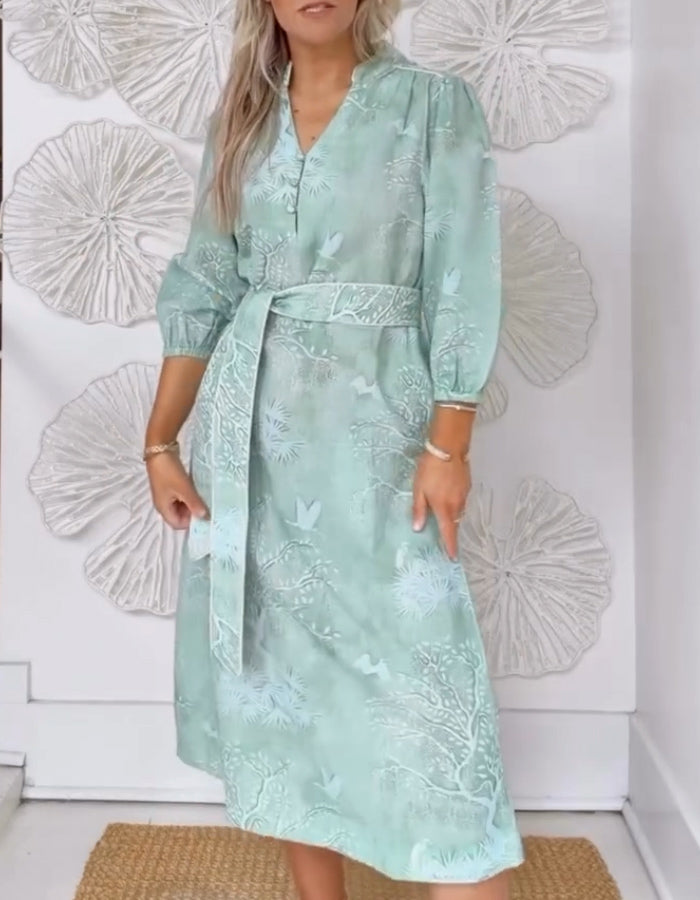 Lake Blue Embroidery Midi Dress