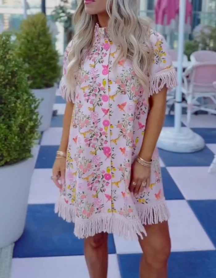 Floral Fringe Mini Dress