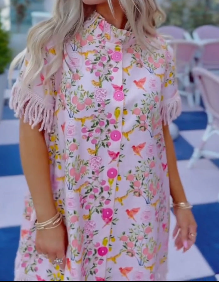 Floral Fringe Mini Dress