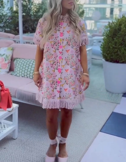 Floral Fringe Mini Dress