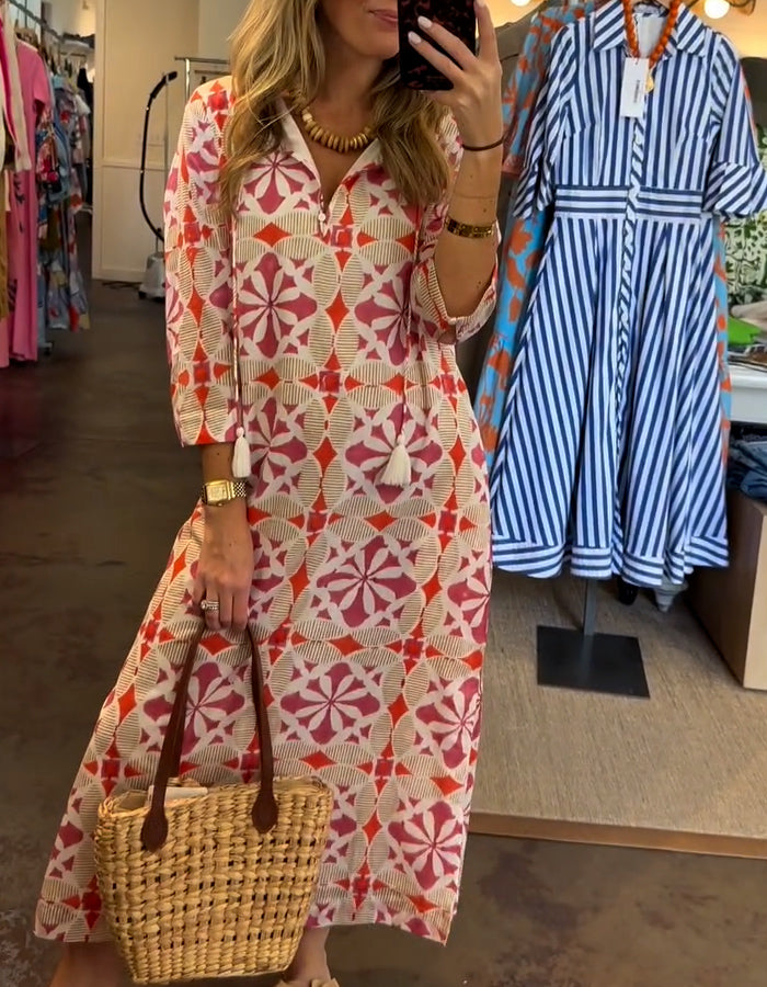 Pink Cafe Tile Printing Dress