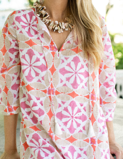 Pink Cafe Tile Printing Dress