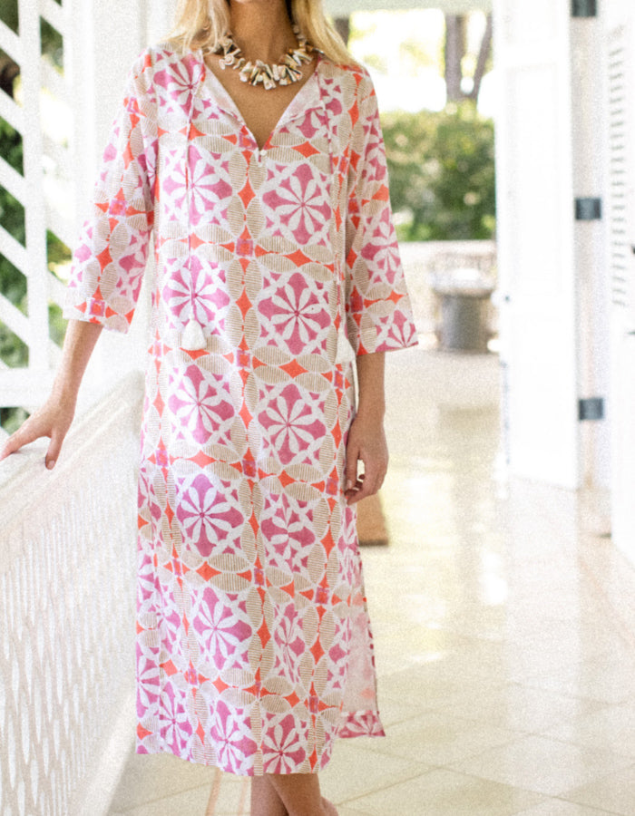 Pink Cafe Tile Printing Dress