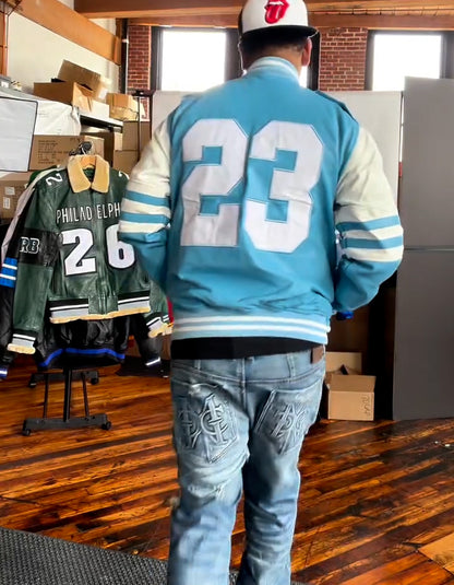 Number Printed Leather Jacket