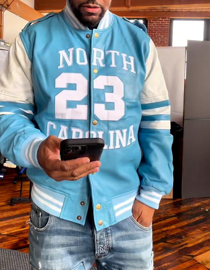 Number Printed Leather Jacket