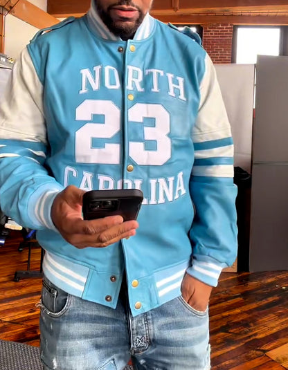 Number Printed Leather Jacket