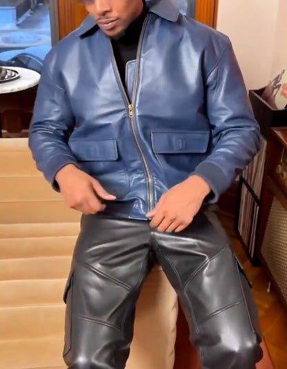 Solid-Color Leather Jacket