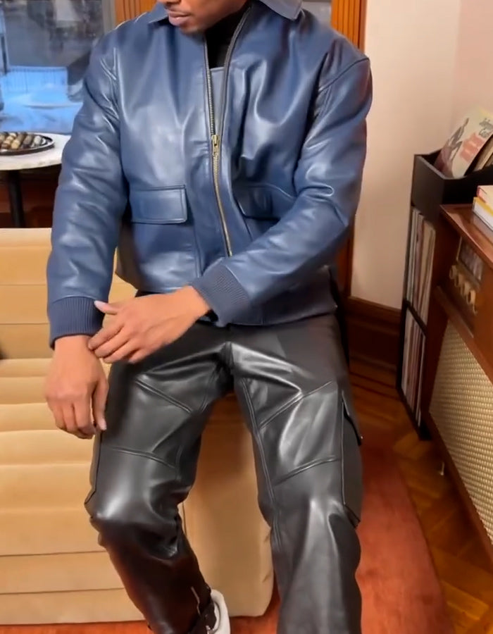 Solid-Color Leather Jacket
