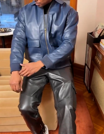 Solid-Color Leather Jacket