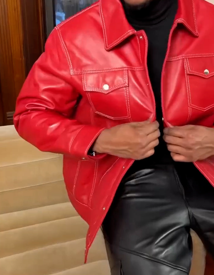 Solid-Color Leather Jacket