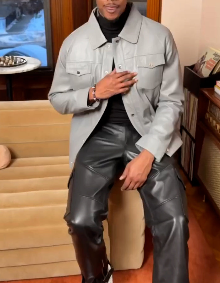 Solid-Color Leather Jacket