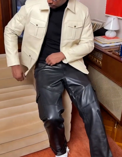 Solid-Color Leather Jacket