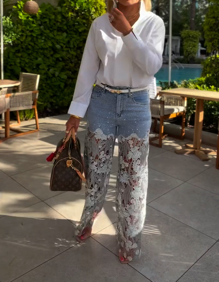 Denim Lace Casual Pants
