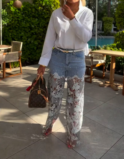 Denim Lace Casual Pants
