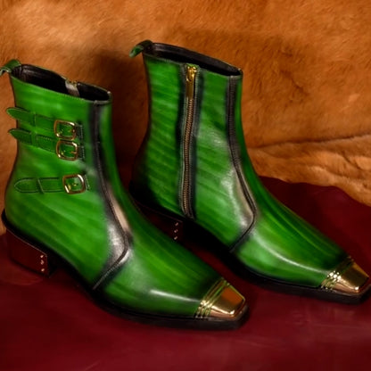 Green Leather Short Boots