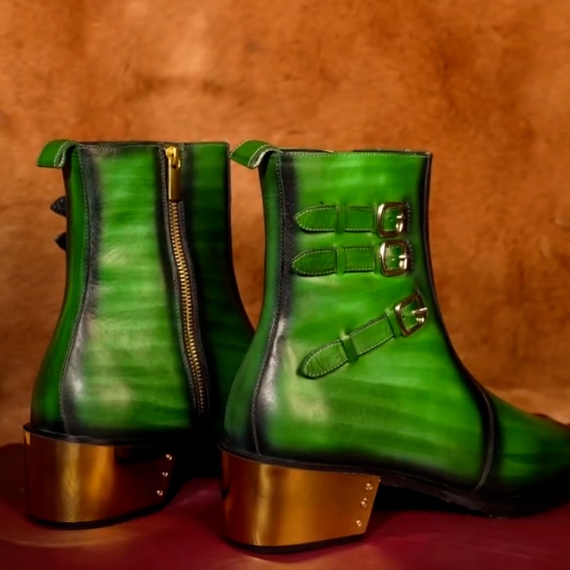 Green Leather Short Boots