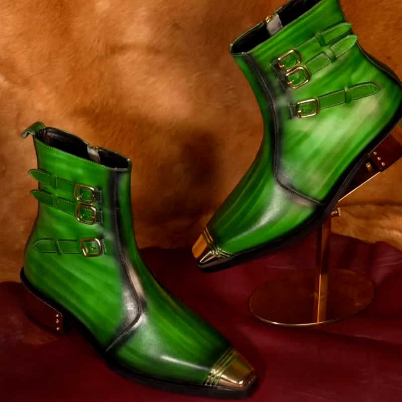 Green Leather Short Boots