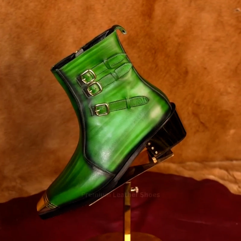 Green Leather Short Boots
