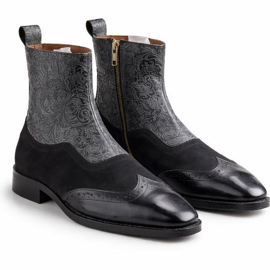 Black Carved Casual Boots