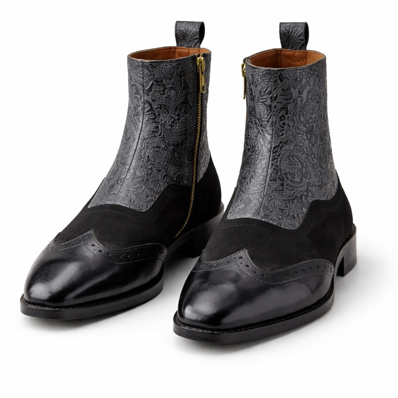 Black Carved Casual Boots
