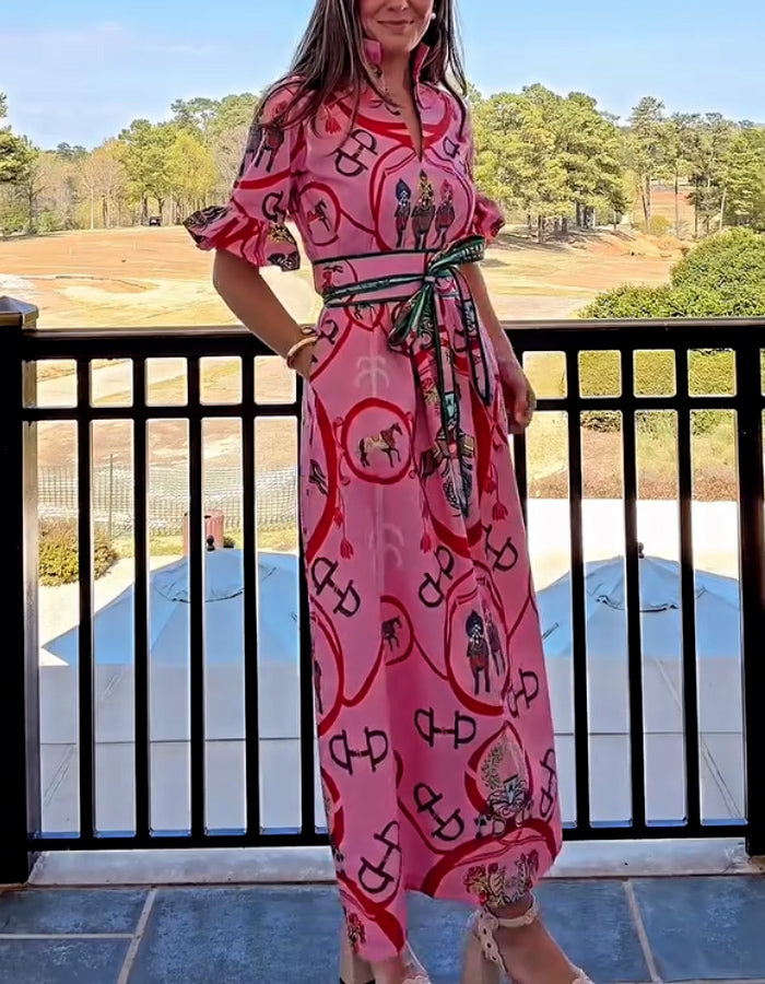 Pink Casual Belt Dress