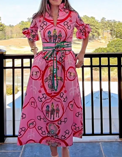 Pink Casual Belt Dress