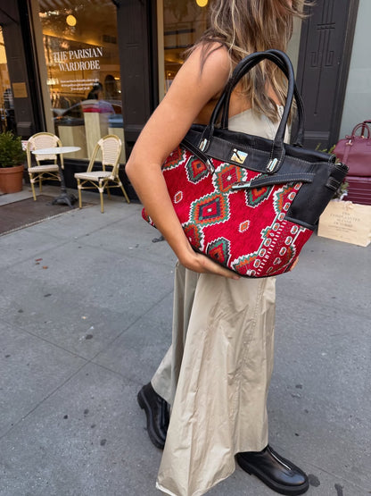 Black Leather Kilim Handbag