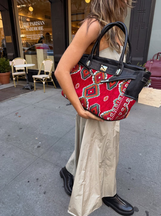 Black Leather Kilim Handbag