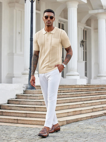 Casual Textured Knit Polo Shirt