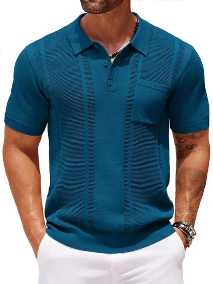Casual Textured Knit Polo Shirt