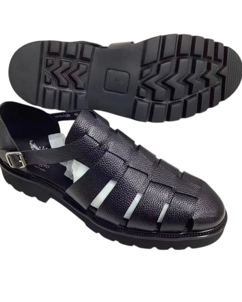 Chunky sole basket leather sandals