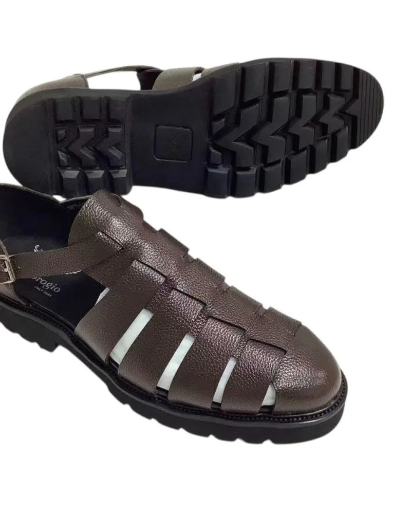 Chunky sole basket leather sandals