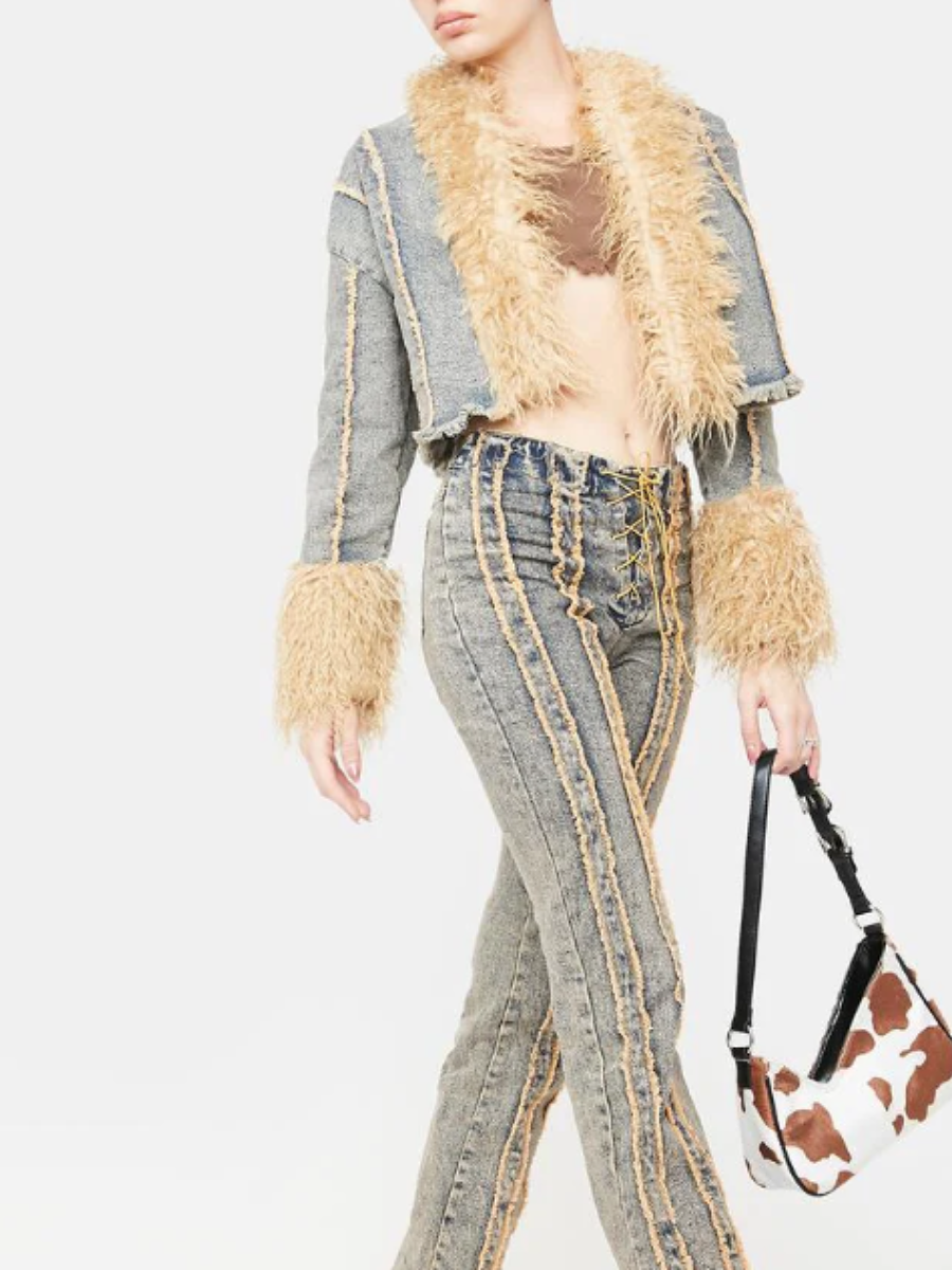 Contrast Faux Fur-Trim Short Coat