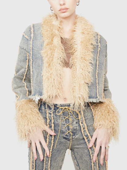 Contrast Faux Fur-Trim Short Coat